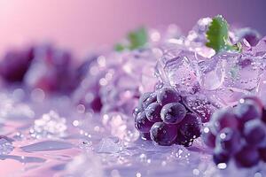 A close-up of fresh grapes surrounded by ice, creating a refreshing and vibrant aesthetic. photo