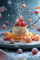 A Festive Dessert with Fresh Raspberries and Whipped Cream photo