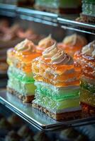 Layered Dessert with Orange, Green, and White photo