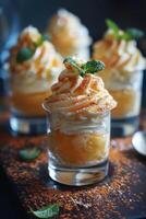 Whipped Cream Dessert with Cinnamon and Mint photo