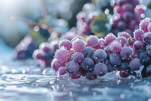 A close-up of fresh grapes with water droplets, creating a refreshing and vibrant visual effect. photo