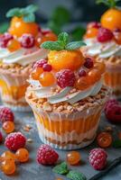 Orange Creamsicle Cupcakes with Berries and Mint photo
