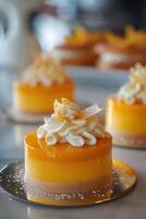 Close Up of a Delicious Orange Mousse Cake photo