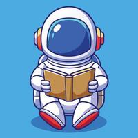 Adorable Cartoon Icon Depicting an Astronaut Reading a Book in Space vector