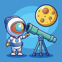 Curious Astronaut Explores the Moonlit Skies with a Telescope vector