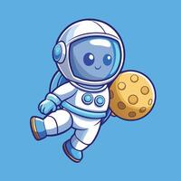 Enchanting Cartoon Depiction of an Astronaut Floating Serenity with a Moon Companion vector