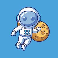 Cute Astronaut Floating Gracefully in Space with Moon Companion vector