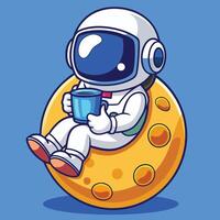 Perplexed Astronaut Enjoys Coffee Break Amidst Lunar Landscape vector