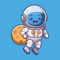 Adorable Astronaut Floating Gracefully Beside a Crescent Moon vector