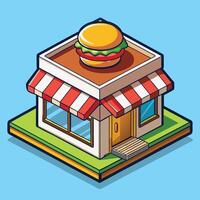 A burger shop with a roof and a sign on it vector