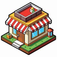 An isometric cartoon of a small store vector