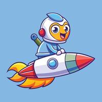 Cartoon Illustration of an Adorable Bird Soaring Through the Sky on a Rocket vector