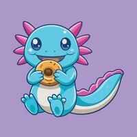 Cute Axolotl Munching on a Scrumptious Donut Icon Illustration vector