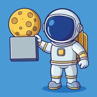 Adorable Astronaut Embracing the Moon Hanging from a Notice Board vector