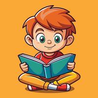 illustration of a little boy reading a book vector