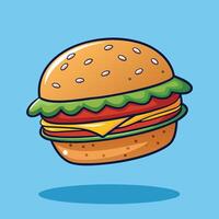 Cartoon Illustration of a Floating Burger with Appetizing Toppings and Ingredients vector