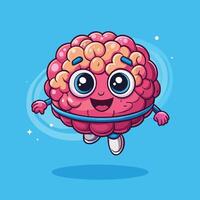 Adorable Cartoon Brain Floating Through Space A Delightful Illustration vector