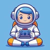 Adorable Cartoon Astronaut Icon with Game Controller and Stars vector