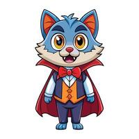 Cute Dracula Vampire Cat with Sharp Fangs and Piercing Yellow Eyes vector