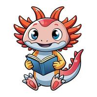 Adorable Axolotl Reading a Book with Its Little Paws vector