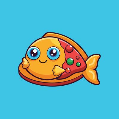 Delightful Cartoon Illustration Cute Fish Pizza Character