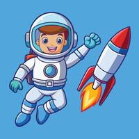 Adorable 3D Astronaut Soaring Through Space with Rocket, Radiating Joy vector