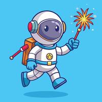 Adorable Astronaut Igniting Fireworks in Space with Joy vector
