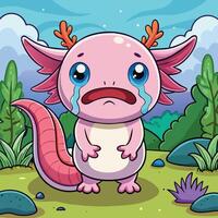 Crying Cartoon Axolotl Illustration A Cute and Quirky Character vector