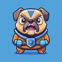 A cartoon pug dog with a blue and orange outfit vector