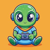 Alien baby playing game with controller vector