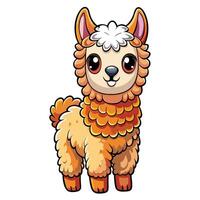 Adorable Cartoon Llama Alpaca with Big Eyes and a Joyful Expression vector