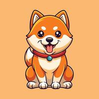 Adorable Shiba Inu Puppy Posing with a Bone in Cartoon vector