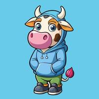 Amusing Cartoon of a Cow Wearing a Hoodie and Blowing Bubble Gum vector