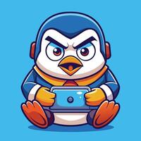 A cartoon penguin with a tablet computer vector