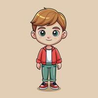 Cute Cartoon Boy Standing with a Dynamic Pose, Suitable for Illustration Design vector