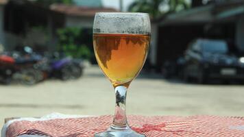 tea glass on natural background photo
