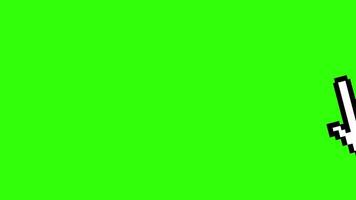 Pointer hand cursor clicking, mouse click symbol with white spark on green screen background. pixelated icon video