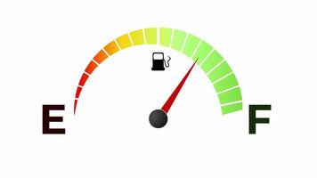 fuel gauge dropping from full to empty. fuel level animation on a white background video