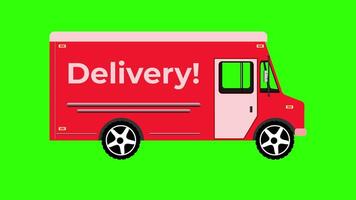loop animation of a moving red delivery van on a green screen background video