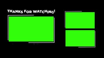animation thanks for watching and reminder for likes, comments, and share, end screen YouTube channel with three rectangle templates on a black background video