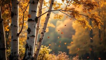 Birch Tree Autumn - Birch Trees in Autumn Sunshine Generated by AI photo
