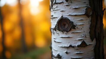 Birch Tree Autumn - Close-Up of Birch Bark in Autumn Generated by AI photo