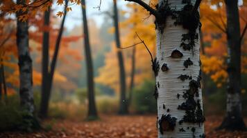 Birch Tree Autumn - Tranquil Forest in Fall Generated by AI photo