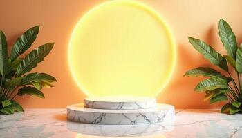 products podium with nature background photo