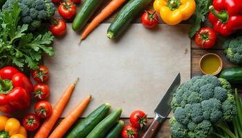 Flat lay vegetables on the table photo