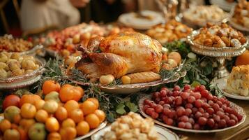 A warm and inviting image of the Thanksgiving holiday featuring a beautifully decorated table. photo