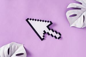 Creative vaporwave synthwave concept arrow pixel pointer photo
