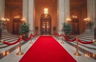 Opulent interior with red carpet path photo