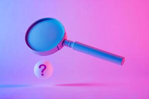 Magnifying glass floating above a sphere with question mark photo