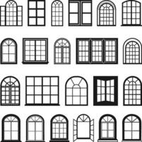 Window icon set Silhouette Illustration. Windows Vectors symbol in outline flat style isolated on white background.
